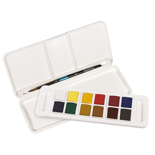 Daler Rowney Aquafine Watercolour Travel Set with Brush (Multicolour, 12 Half Pans)