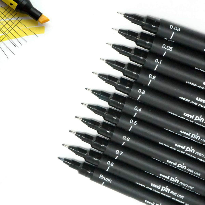6 x Uni-Ball Pin Drawing Pen Pigment Liner set Black 0.05mm to 0.8mm