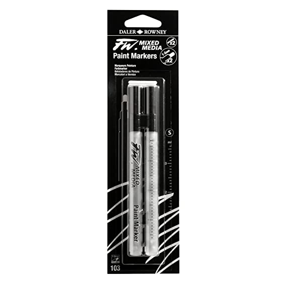 Daler-Rowney FW 1-2mm Mixed Media Paint Marker Set (2 x Small Barrels, Empty Marker, Refillable, Round Nibs, 103 Small)