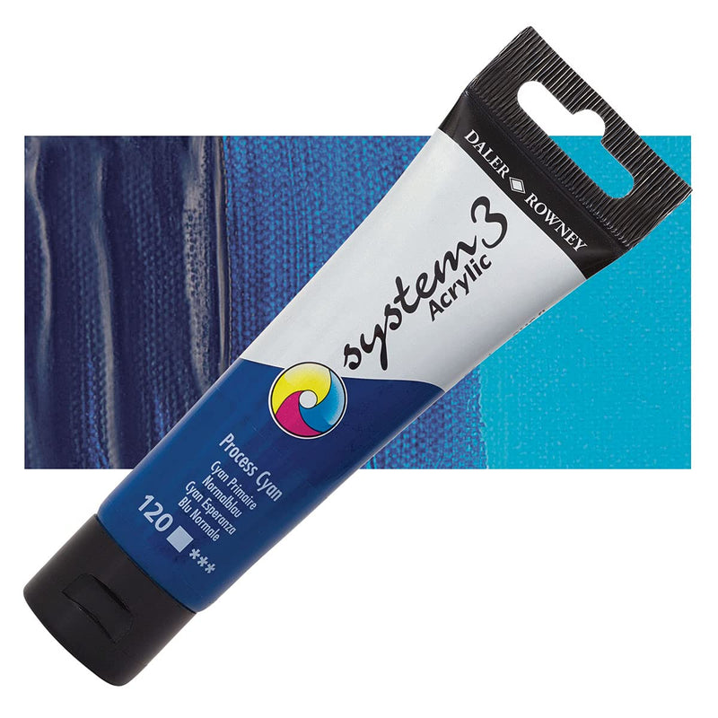 Daler-Rowney System3 Acrylic Colour Paint Plastic Tube (150ml, Process Cyan-120), Pack of 1