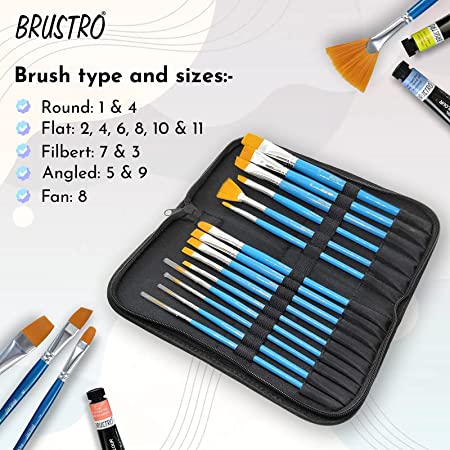 Brustro Artists Gouache Colour Set of 24 (12ML Tubes Each) + Synthetic