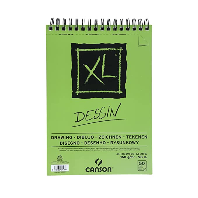 Canson XL Dessin Drawing 160 GSM Light Grain A4, 21x29.7cm Paper Spiral Pad(White, 50 Sheets)