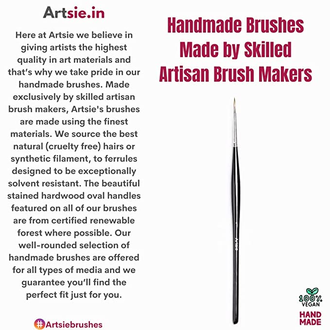 ARTSIE 1/0 Size Short Liner/Detailing Paint Brush Set with Brush Holder for Professional Artist Miniature Premium Handmade Paintbrush Set for Acrylic, Watercolor & Gouache Painting