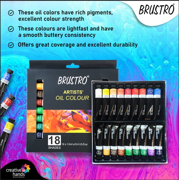 BRUSTRO Artists Oil Colour Set of 18 Colours X 12ML Tubes