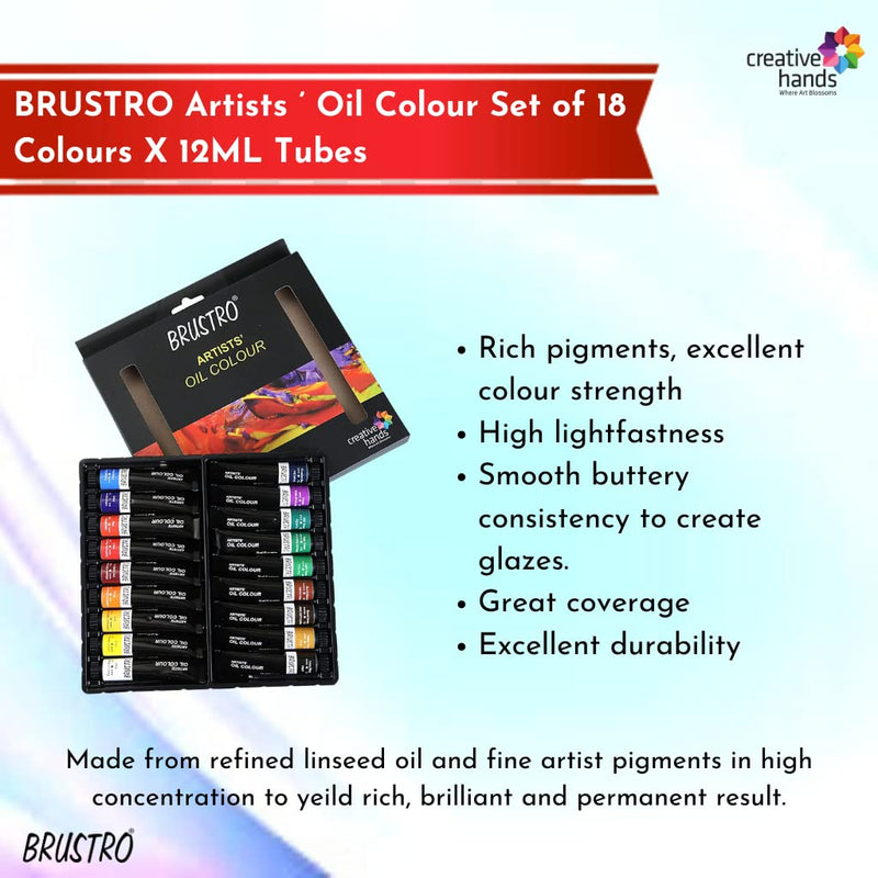 BRUSTRO Artists Oil Colour Set of 18 Colours X 12ML Tubes