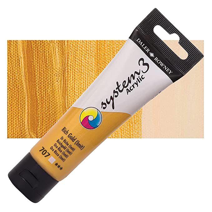 Daler-Rowney System3 Acrylic Colour Paint Plastic Tube (59ml, Rich Gold Imit-707), Pack of 1