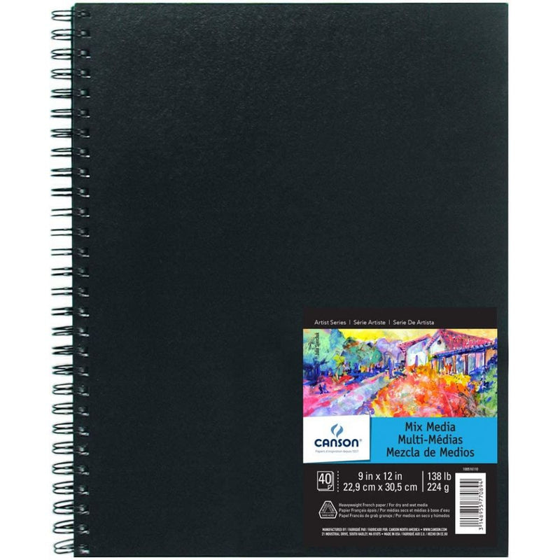 Canson Mix-Media 224 GSM Fine Grain 22.9 x 30.5 cm Drawing Paper Spiral Bound Book (White, 40 Sheets)