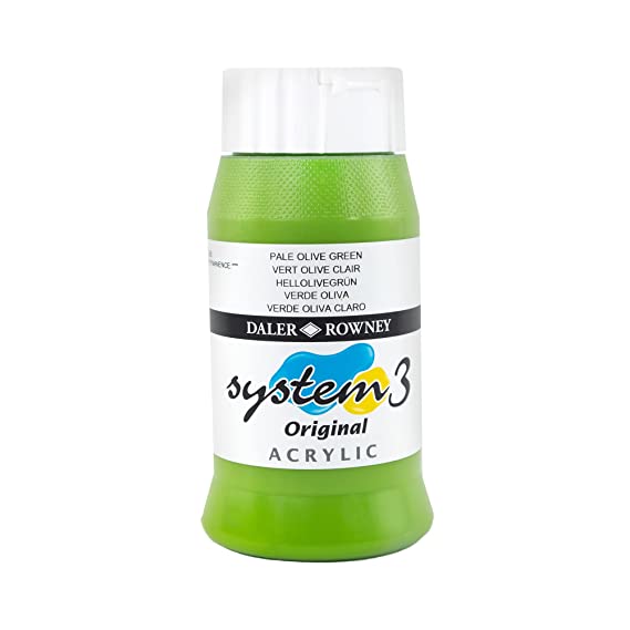 Daler-Rowney System3 Acrylic Colour Paint Plastic Pot (500ml, Pale Olive Green-368) Pack of 1