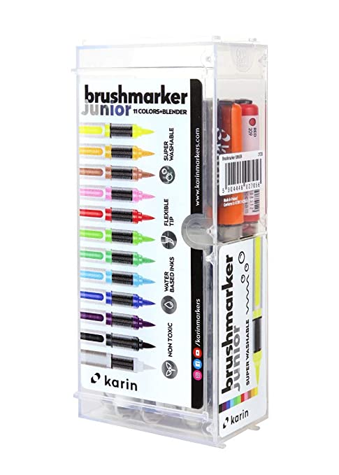 Karin Brushmarker Junior 11 Basic Colours + Blender Set