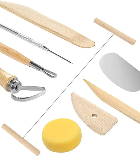ASINT 8 Piece Wood and Metal Pottery Toolkit Clay KIT Sponge