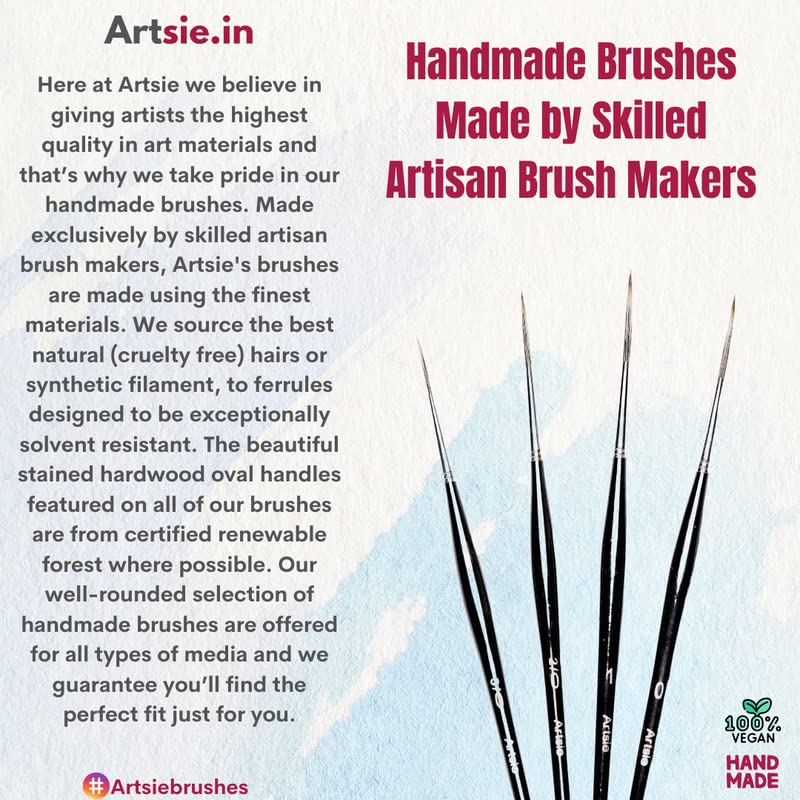 ARTSIE Standard Size Long Liner/Detailing Paint Brush Set with Brush Holder for Professional Artist Miniature Premium Handmade Paintbrush Set for Acrylic, Watercolor & Gouache Painting Set of 4