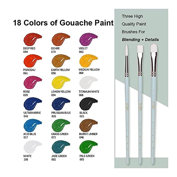 HIMI Gouache Paints set, 18 Colors, 30ml, 18 US fl oz, Non Toxic Paint for Canvas and Paper, Art Supplies for Professionals, and More（VINTAGE GREEN)