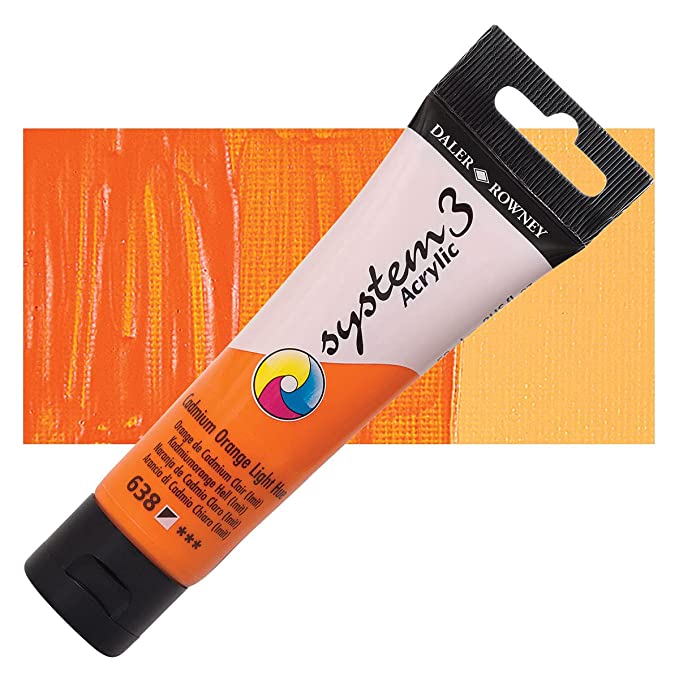 Daler-Rowney System3 Acrylic Colour Paint Plastic Tube (59ml, Cadmium Orange Light Hue-638), Pack of 1