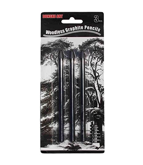 Woodless Graphite Black Charcoal Pencil Set of 3 Piece for Drawing, Writing, Shading, Sketching and More for Beginners to Professionals