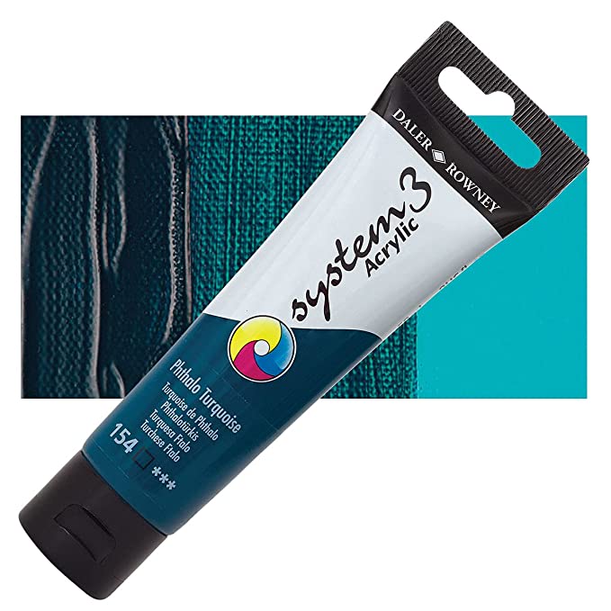 Daler-Rowney System3 Acrylic Colour Paint Plastic Tube (150ml, Phthalo Turquoise-154), Pack of 1