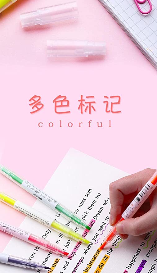 6 Colors Highlighter Pen Marker Highlighter Pen Set Color Purple, Blue,Green, Pink, Orange, Yellow