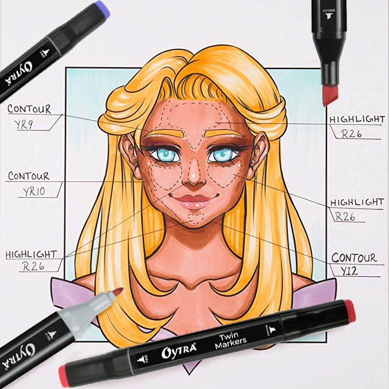 Oytra Alcohol Markers Skin Tones Dual Tip 12 Pcs/Set Art Sketch Marker for Manga Portrait Illustration Drawing Fashion Anime Architectural Drawings