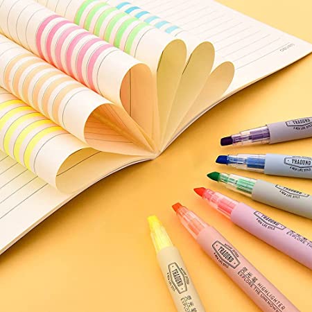 6 Colors Highlighter Pen Marker Highlighter Pen Set Color Purple, Blue,Green, Pink, Orange, Yellow