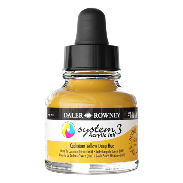 Daler-Rowney System3 Acrylic Colour Ink Bottle (29.5ml, Cadmium Yellow Deep Hue-618), Pack of 1