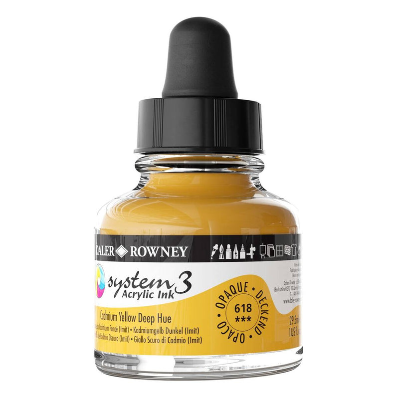 Daler-Rowney System3 Acrylic Colour Ink Bottle (29.5ml, Cadmium Yellow Deep Hue-618), Pack of 1