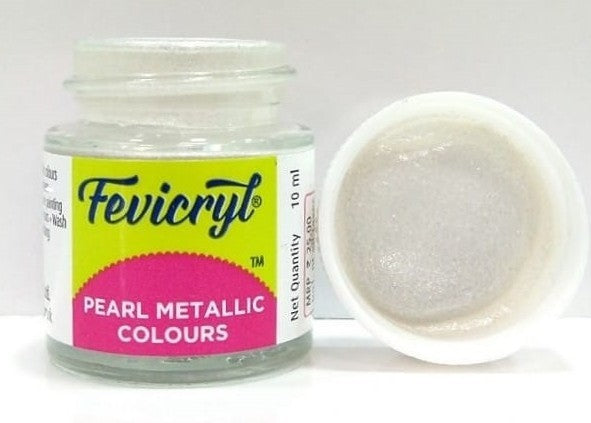 Fevicryl Fabric Acrylic Pearl Metallic Colour 10 ml- 351 Silver, Pack of 2
