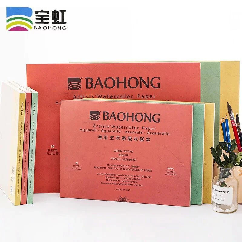 Baohong Artists' Watercolor Paper Pad - 300gsm , 230 x 150 mm (9" X 5.5" INCH) Cold Press