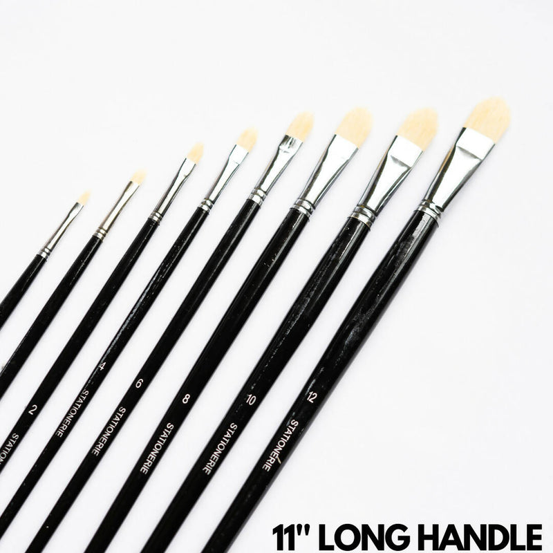 Stationerie Filbert Hog Brush Set Of 8, Long Handle 11”