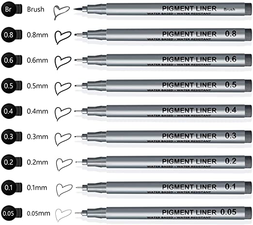 STA Set of 9 Micro Pen Waterproof Fineliner Ink Pen Set for Mandala Art, Artist Illustration, Office Documents, Scrapbooking, Technical Drawing, Manga