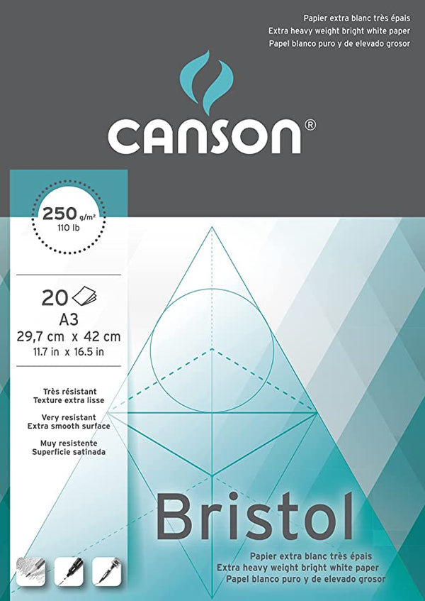 Canson Bristol 250 GSM Very Smooth Texture A3 Sketching Paper Pad (Ultra White, 20 Sheets)