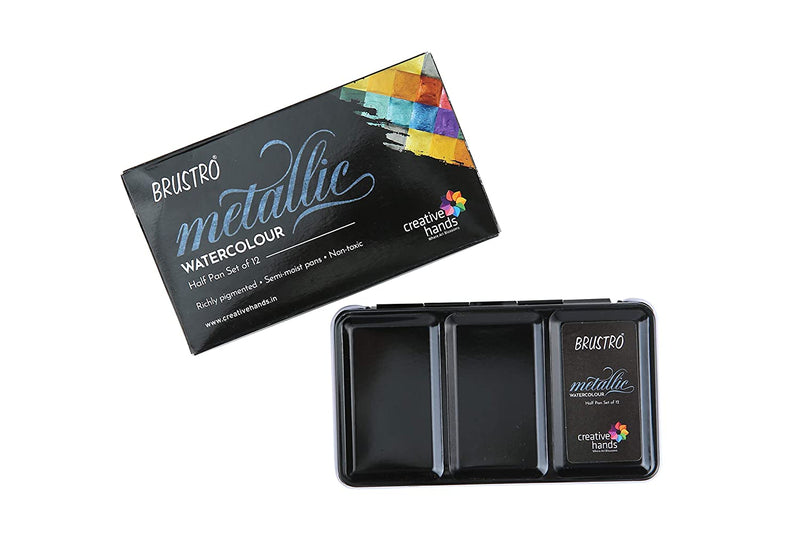 Brustro Metallic Watercolour Half Pans Set of 12