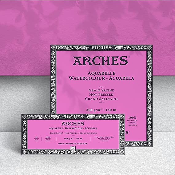 Arches Watercolour 300 GSM Hot Pressed Natural White 26 x 36 cm Paper Blocks, 20 Sheets