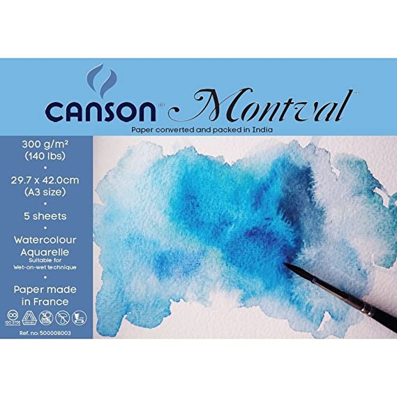 Canson Montval 300 GSM A3 Pack of 5 Fine Grain Sheets, 29.7x42cm