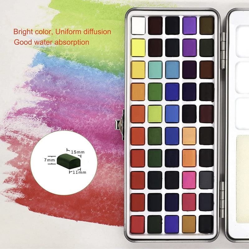 Like It Keep Smiling 50 Colors Solid Pigment Watercolor Paints Set With Water Color Portable Brush Pen Professional Painting Art Supplies Metal Box