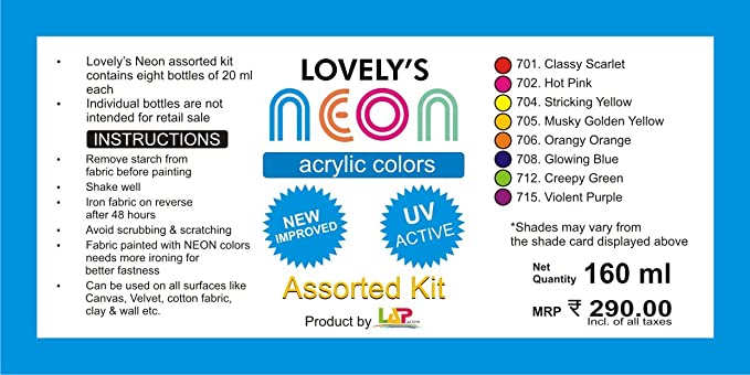 Lovely Art Products Neon Acrylic Colors Set of 8 (Each 20 ml)