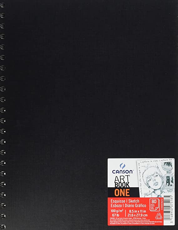 Canson Book Art One Spiral Notebook with Drawing Paper 100 GSM, 21.6x27.9cm, White (Pack of 80)