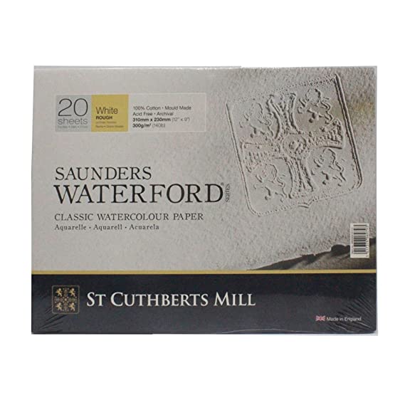 Saunders Waterford St Cuthberts Rough Block White 300 gsm 310x230mm (12" x 9") (20 Sheets)