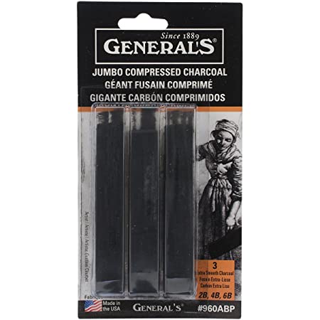 General's Pencil Jumbo Compressed Charcoal Sticks, Black, 3-Pack