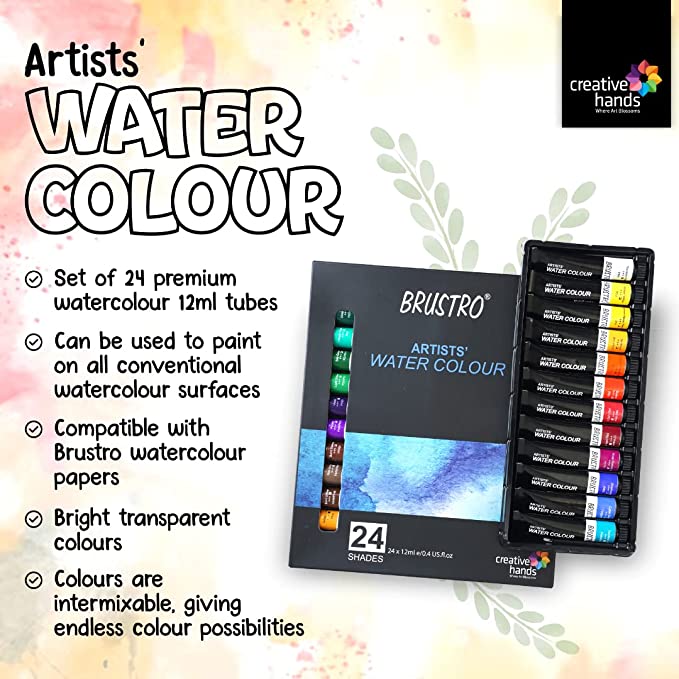 BRUSTRO Artists Watercolour Set of 24 Colours X 12ML Tubes