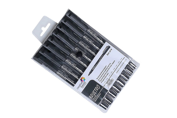 Brustro Professional Pigment Based Fineliner - Set of 8 Technical Pen (Black)