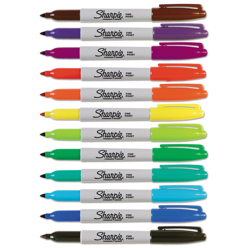 Sharpie Permanent Markers, Fine Point, Assorted, 12/Set