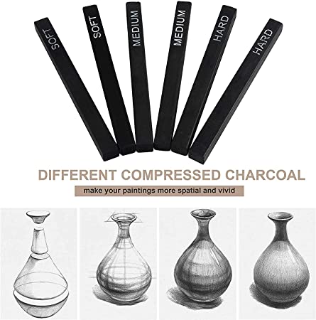 6pcs Student Artist Sketch Drawing Black Compressed Charcoal Sticks Pencils Set