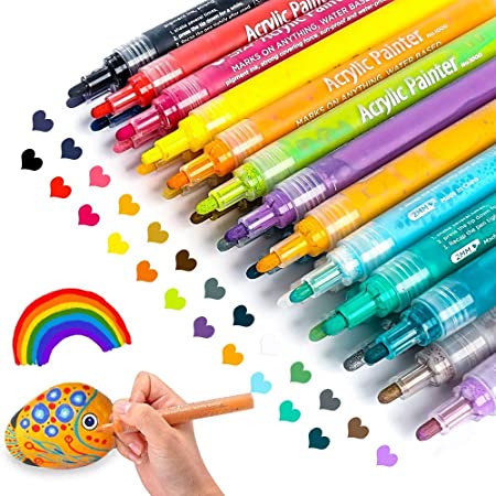 Touch cool 24 Pack Acrylic Paint Marker Pens for Art, Rocks, Painting, Wood, Fabric, Plastic, Canvas, Glass, Mugs, DIY Craft, School Supplies