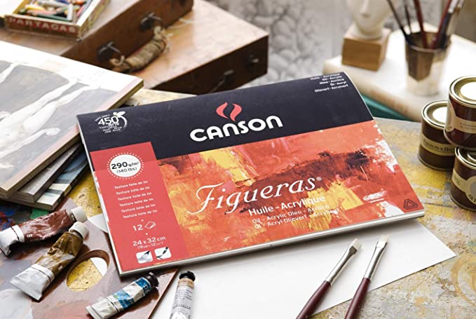 Canson Figueras 24x19cm Natural White Canvas Grain 290 GSM Oil Painting Paper, Glued on 4 Sides (Block of 10 Sheets)