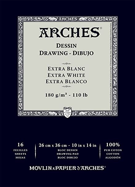 Arches Drawing 180 GSM Cold Pressed Extra White 26 x 36 cm Paper Pad, 16 Sheets