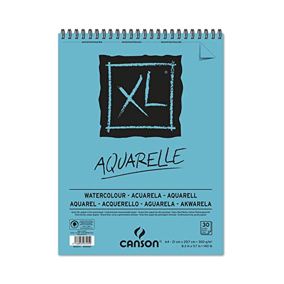 Canson XL Aquarelle 300 GSM Cold Pressed A4, 21x29.7cm Watercolour Paper Spiral Pad (White, 30 Sheets)