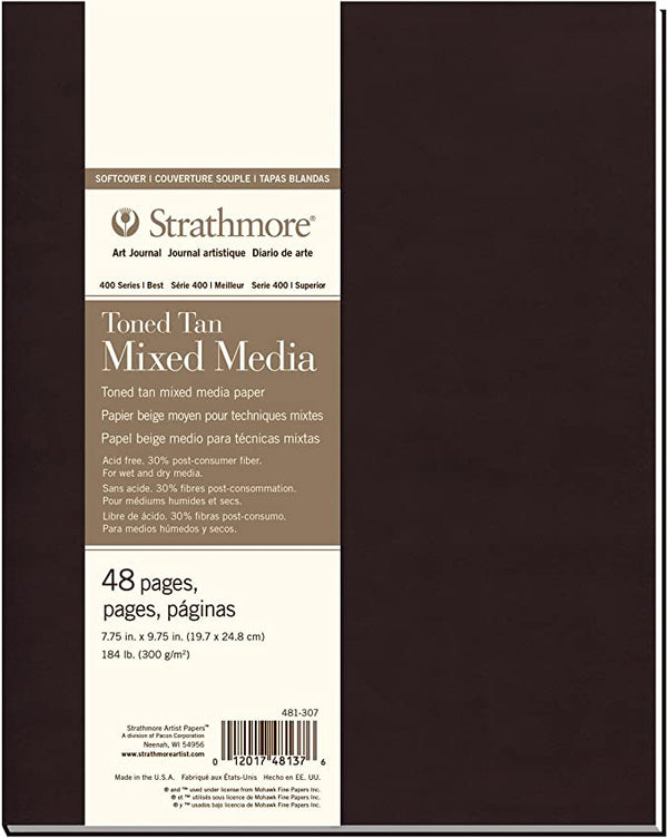 STRATHMORE 400 SERIES TONED MIXED MEDIA SOFTCOVER BOOKS TONED TAN 300GSM 48 sheets (7.75"x9.75"), 19.7 x 24.8 cm