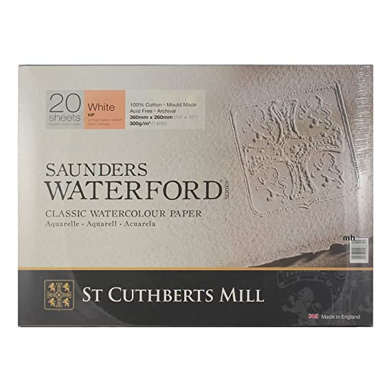 Saunders Waterford St Cuthberts Mill HP+ Blocks White 300 gsm 360x260mm (14" x 10") (20 Sheets)
