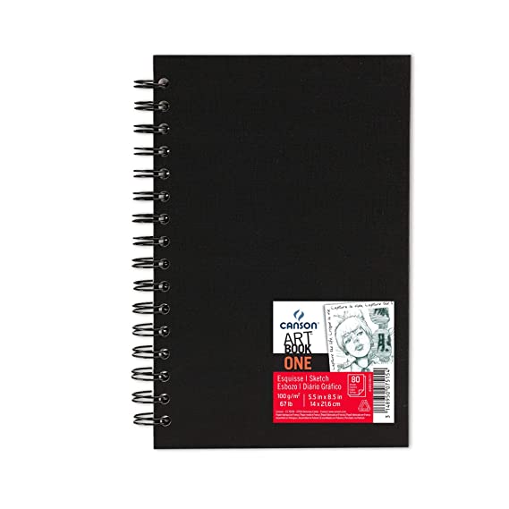 Canson Book Art One Spiral Notebook with Drawing Paper 100 GSM- 14x21.6cm, White (Pack of 80)