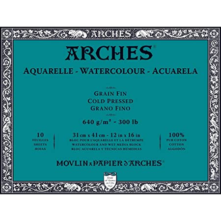 Arches Watercolour 640 GSM Cold Pressed Natural White 31 x 41 cm Paper Blocks, 10 Sheets