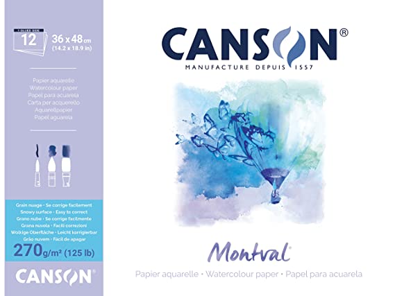 Canson Montval Watercolour 270 GSM Snowy Grain 36 x 48 cm Paper Pad(White, 12 Sheets)